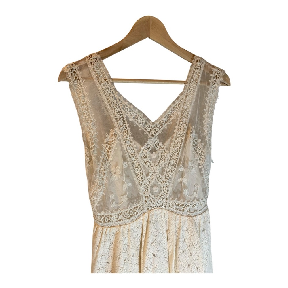 Dreamy Free People Intricate Lace Ivory Off White Boho Cottagecore Dress